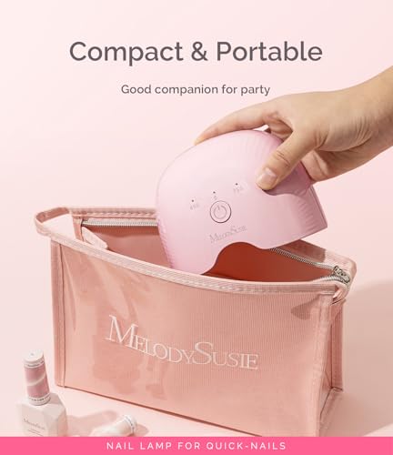 Image of MelodySusie Mini Cordless UV Nail Lamp, P-ART06G Rechargeable Portable LED UV Light with Smart Sensor, 4-Finger Curing for All Soft Gels, Especially Half-Cured Gel, Base Coat & Top Coat, Pink