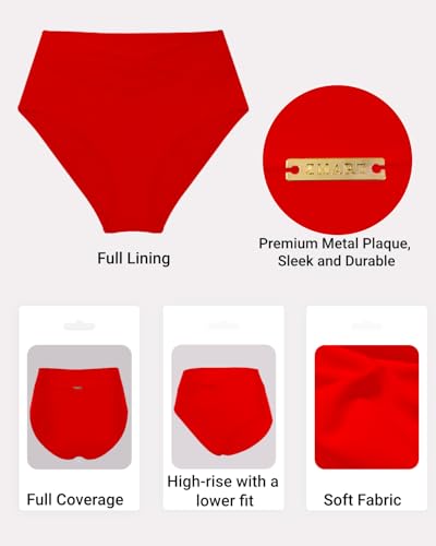 Image of Women V Cut Full Coverage Bikini Bottom - High Waist Swim Bathing Suit Bottoms Cross V Front Swimsuit