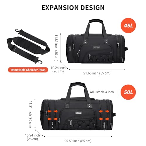 WITZMAN Duffle Bag for Men Nylon Large Gym Weekender Bag with Shoe Compartment Expandable Carry on Overnight Bag(B695 Black)3