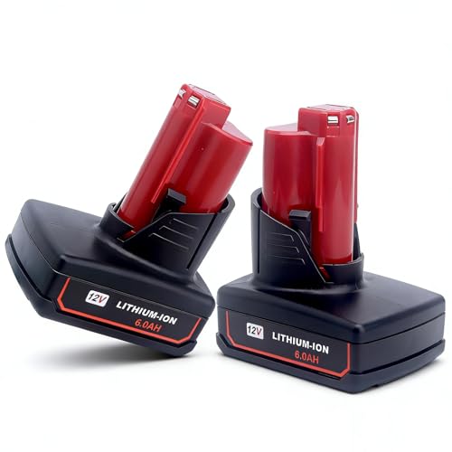 Lasica 2Pack 6.0Ah 12V Lithium-ion Replacement Battery Compatible with Mil-Waukee 12V Battery 48-11-2460 48-11-2412 48-11-2401 48-11-2440 12-Volt Cordless Tool Battery Packs
