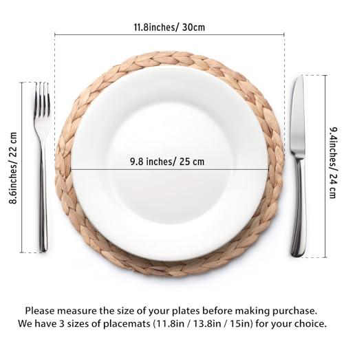 Image of YANGQIHOME 6 Pack, Round Woven Placemats, Natural Water Hyacinth Wicker Place mats, Braided Straw Table Mats, Charger Plates for Dining Table, Fall, Thanksgiving, Christmas (11.8 inch)