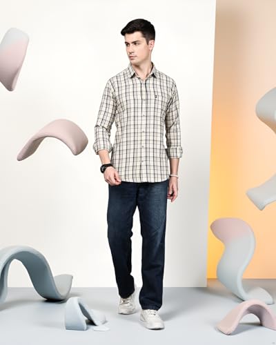 Image of Majestic Man Stylish Slim Fit Cotton Spread Collar Checked Casual Shirt for Men