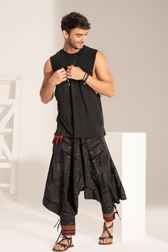 Image of The Veshti Company Hipie Harem Pants for Men Cotton Low Crotch Printed Baggy Bohemian Yoga Pajama Pant (Regular Fit)