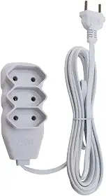 Force Line - Extensão Slim 3 Tomadas Bipolar Bivolt 3 Metros, Branco