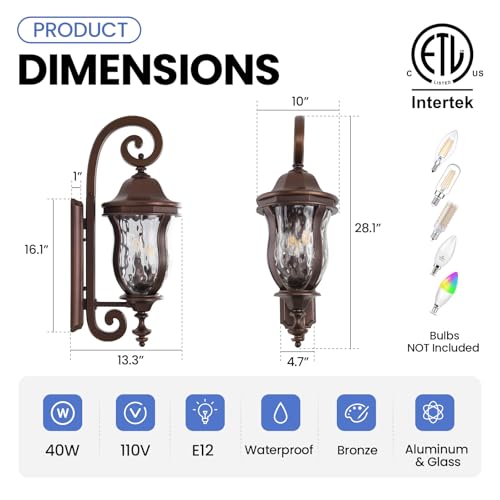 Image of Brown Exterior Wall Sconces, 28 inch Large Outdoor Wall Light Fixtures