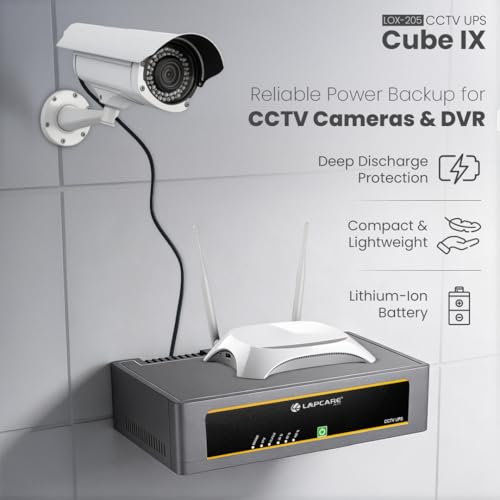 Image of Lapcare Cube IX CCTV UPS with Lithium-ion Battery | 5.2Ah Backup | Auto Switch Over | DC12V Output | Deep Discharge | Supports 6 CCTV Cameras | Compact and Portable | Made in India