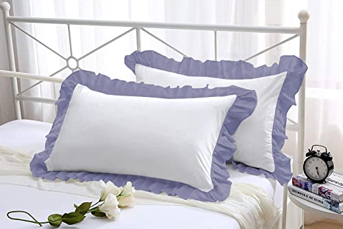 Image of YRM Bedding's Ruffle Beautiful Pillow Cover | Super Soft Elegant Premium Microfiber Frill Pillow Cover Set of 2 (20 inchx30 inch Inches) (White /Medium Blue)