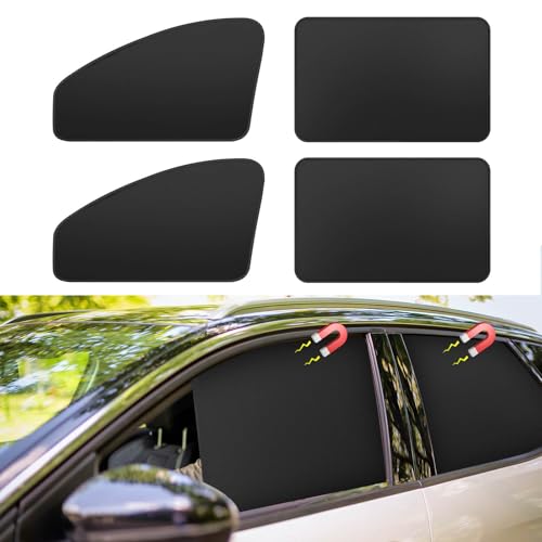 Car Window Sun Shades Curtains - Magnetic Privacy Curtains Side Window Sun Shades 100% Block Light Car Window Covers with Cooler Feeling 4Pcs Thicken(Thickset 4pcs)
