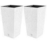 pafen 2 vasi da fiori in rattan, 7 l, 17 x 17 x 32,5 cm, con inserto, vaso alto in plastica, colore bianco