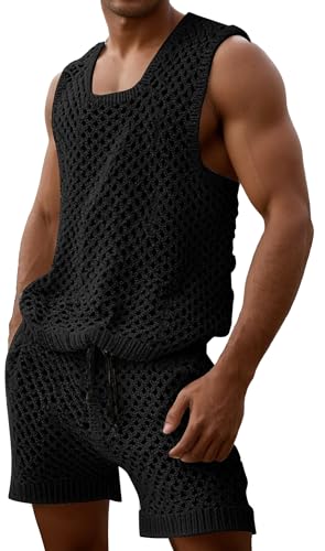 Conjunto de ganchillo de 2 piezas para hombre con camiseta de malla y pantalones cortos FEOYA