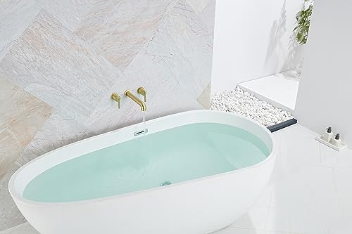 SITGES Solid Brass Wall Mount Tub Filler,10" Long Spout Reach Wall Mount Bathtub Faucet with Two Lever Handles, High-End Design, High Flow Bathtub Faucet Set with Rough-in Valve included, Brushed Gold by SITGES - Image 5