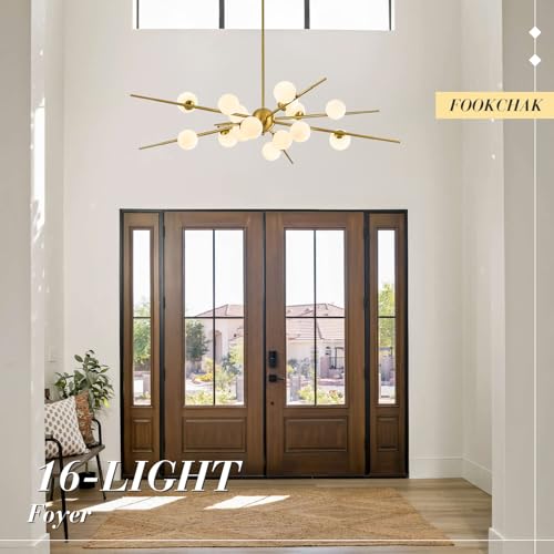FookChak Large Gold Sputnik Ceiling Light Fixture 51in 16 Light Frost Glass by FookChak - Used condition - Image 5