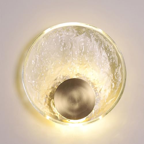 Okrągła kryształowa lampa ścienna, mosiężna oprawa, przewodowa lampa LED, oświetlenie salonu i sypialni, 5 W, 3000 K, wnętrze