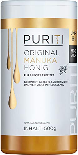 PURITI Manuka Honig MGO 200+ 500g aus Neuseeland mit zertifiziertem Methylglyoxal Gehalt - Laborgeprüft, Direktimport, reines Naturprodukt, frei von Zusatzstoffen