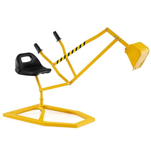Image of Costzon Kids Ride On Digger, 360° Seat Rotatable Excavator Crane Toy for Sand, Dirt, Snow, Heavy Duty Steel Beach Sandbox Sit on Digger for Boys Girls Outdoor Play (Without Wheels)