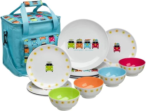 Flamefield CAM0113 Camper Smiles 12 Piece Melamine Dining Set...