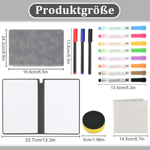 Whiteboard Klein, A5 Mini Whiteboards Notizbuch Abwischbar, Tragbares löschbares Whiteboard mit Stifte und Radiergummi, Wiederverwendbar, für Büro Schule Zuhause für Notizen, Listen, Planung