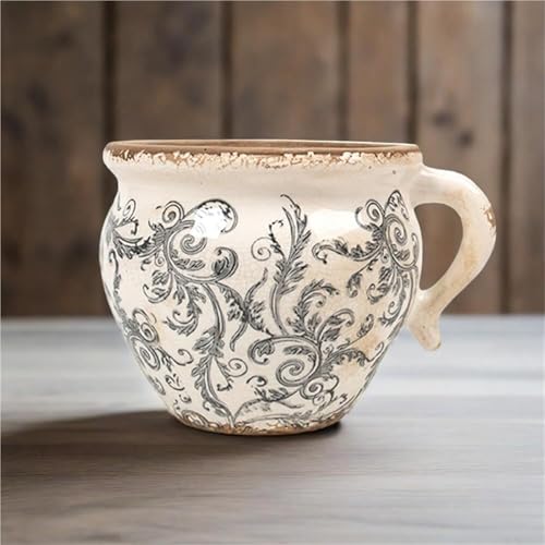 Pot de fleur en céramique rustique Gray2 avec poignée intégrée