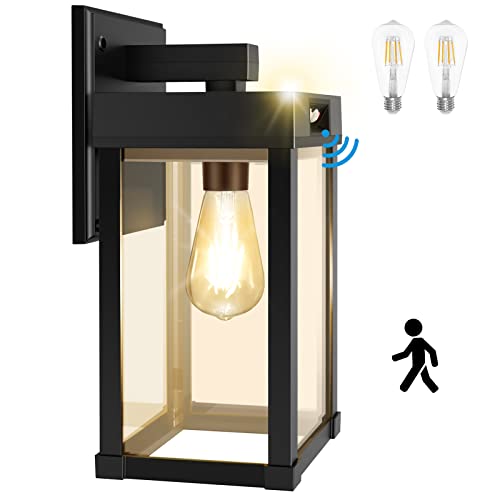 Solar Wall Lanterns Outdoor, Aqonsie Solar Sconce Lights Outdoor With 3200K Warm Bulb & 6500K White Bulb, Solar Wall Lights Waterproof With Clear Panel & 3 Lighting Modes For Garage Porch Patio Yard #TOP9