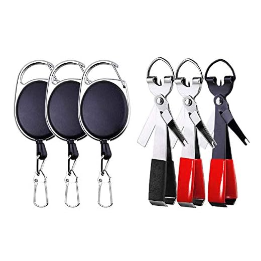 HiBD Fishing Quick Knot Tying Tool 3 Sets Stainless Steel 4 in 1 Tool Including Quick Knot Knotter Fly Line Clippers Hook Sharpener Hook Eye Needle with Zinger Retractor
