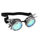 Kaleidoskop-Rave-Brille,Halloween-Kaleidoskop-Rave-Brille, Regenbogen-Kristalllinsen, Verstellbare Trippige Psychedelische Steampunk-Brille (Antikes Silber)