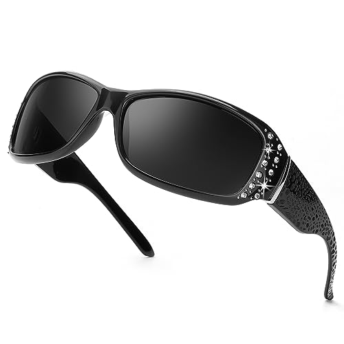 IGnaef Polarized Sunglasses for Women, Rhinestone Women Sunglasses UV400 Protection for Driving/Fishing/Shopping