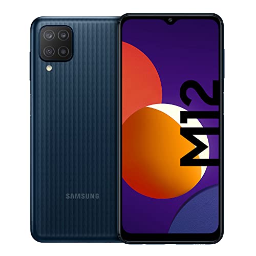 Samsung Galaxy M12 Android Smartphone ohne Vertrag, Quad-Kamera, 6,5 Zoll Infinity-V Display, starker 5.000 mAh Akku, 128 GB/4GB, Handy in Schwarz, (Deutsche Version) [Exklusiv bei Amazon]