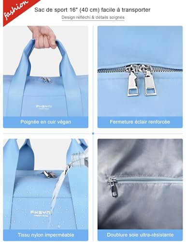 Sac de sport et de voyage bleu 15L pour femmes et enfants avec compartiment chaussures