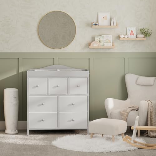 Image of BOLUO Changing Table Dresser with Storage, Baby Dresser with Changing Table Top Diaper Changing Station with 7 Fabric Drawers for Nursery Modern