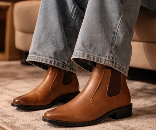 Image of Kraasa Men's Synthetic Leather Chelsea Boots - Slip-On Ankle Boots with Elastic Side Panels & Low Heel, Formal Casual Wear