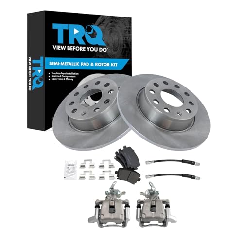 Image of TRQ Rear Brake Pad and Rotor Set Semi Metallic 272mm Rotors Calipers Hoses Compatible with 2010 Volkswagen Jetta To Chassis AJA048000