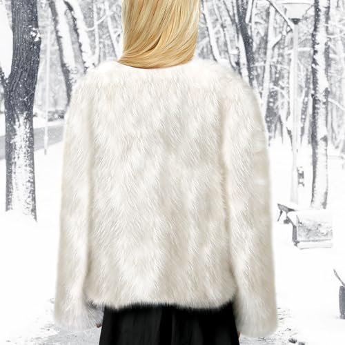 Womens Faux Fur Coat Long Sleeve Winter Loose Fur Coat Thickened Warm Fuzzy Outerwear with Pockets Jacket3