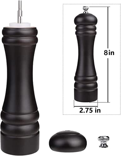 Salt And Pepper Grinder Set, Jorgtyra Classic Black Manual Pepper Grinder Refillable -Wooden Pepper Mill With Adjustable Coarseness Ceramic Grinding Rotor-Salt Shakers And Pepper Mill- 8 Inches-2 Pack #TOP1