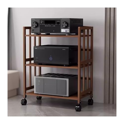 3 Tier Stereo Cabinet Furniture, Large Capacity Media Storage Rack For Audio-Video Equipment Shelving, Corner Bookshelf With Adjustable Shelf/Universal Wheels For Office Home Living Room Kitchen(W-50C