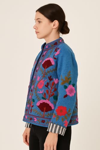 Women’s Floral Embroidered Kimono Jacket – Short Boho Chic Cardigan, One Size, Lightweight, Vibrant Colorful Design for Casual and Evening Wear Multicolor2