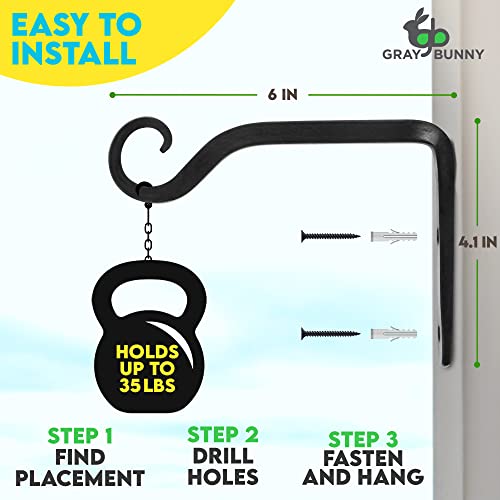 Gray Bunny 4 Pack Outdoor Plant Hanger Hook, 6” Hand Forged Straight Iron Wall Hooks For Bird Feeders, Lanterns, Wind Chimes, Patio Decor - Black #TOP5
