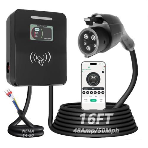 Vickxsii Level 2 EV Charger Electric Vehicle Charging Stations Hardwired 48 Amp 240V NEMA 14-50 J1772 Connector 11.5KW Wall-Mounted EV Charger FCC ETL ROHS Certified for EVs/PHEVs (WiFi APP/Plug-Play)