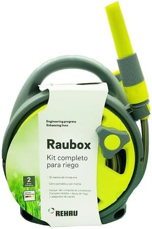 REHAU Raubox - Manguera de jardín y carrete de 32 pies y 34 pulgadas con conector de manguera de EE. UU., manguera de jardín de conexión rápida con
