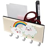 Wandhaken Cartoon-Wolken Und Regenbogen Schlüsselhaken 5 Aufhänger Mit Kleinem Ablagefach Für Hut, Handtuch, Geldbörse, Bademäntel, Badezimmereingang 18x7 cm