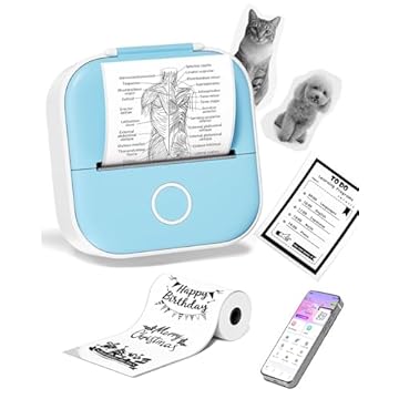 Ponek T02 Mini impressora de recibos, impressora portátil de adesivos de bolso, mini impressora de adesivos, impressora térmica móvel Bluetooth para diário, notas, compatível com iOS e Android, iPhone