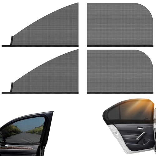 VireEyU Pack de 4 Protector Solar para Ventanas Laterales de Coche – 2 para Puertas Delanteras y 2 para Puertas Traseras, Protección Eficaz contra Insectos y Sol.