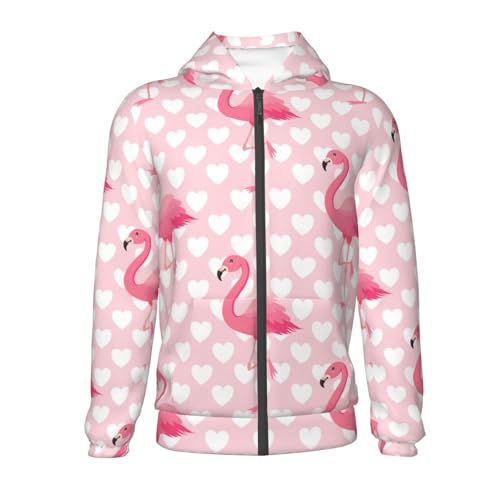 Cute Flamingo with Heart Kid Hoodies Boys Zip Up Sweatshirts Girls Pullover with Pocket2