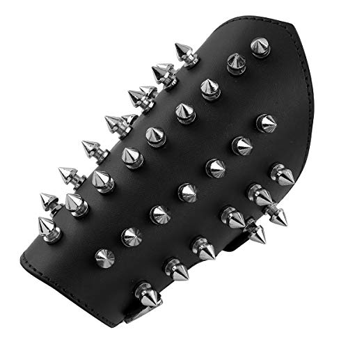 IEFIEL Unisex Men Women Faux Leather Wristband Wide Bracer Arm Armor Cuf Black Metal Spikes One Size