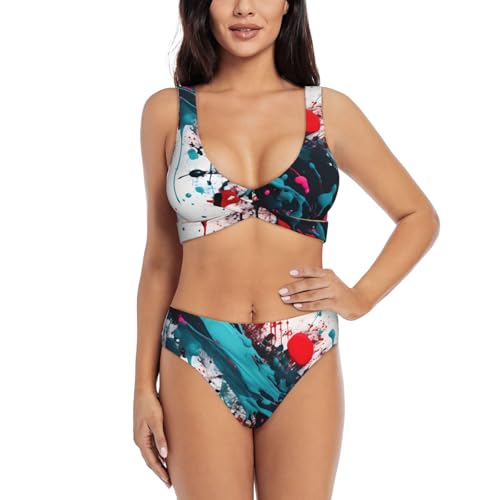 Bikini 2 pièces imprimé abstrait maillot de bain gainant pour femme
