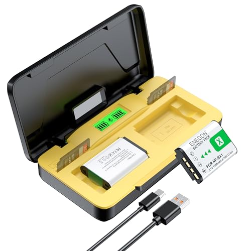 ENEGON NP BX1 batería (2 X 1380mAh) + Cargador LCD con Almacenamiento (SD) para Sony NP BX1 y ZV 1/ZV 1 II, DSC RX100, DSC RX100 VII/Vi/V/IV/III/II/VA (M7 M2), HDR CX405, FDR X3000, HX300