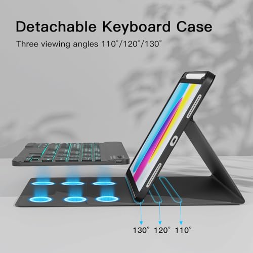Image of RAYMCRAFT for iPad 11th (A16, 2025) /10th Generation Case with Keyboard, Mouse and Detachable Wireless Keyboard, 7-Color Backlight, Slim Case with Pencil Holder Black