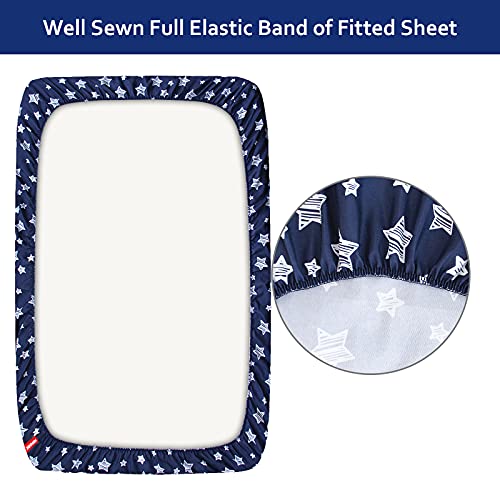 Baby Crib Sheets, Crib Sheets For Boys Girls, Baby Crib Fitted Sheet Snug Fit For Crib Mattress, Silky Soft Microfiber 52'' X 28'' Crib Sheet Fits Standard Size Crib, Navy Star #TOP1