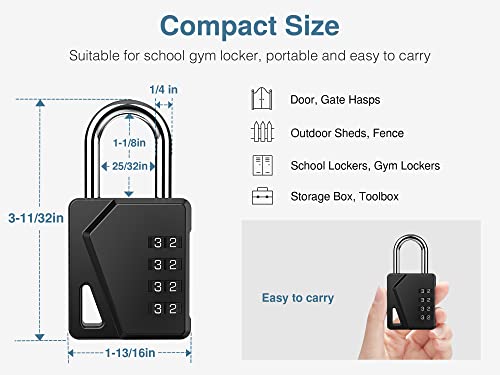 Puroma Combination Lock, 2 Pack 4 Digit Combo Lock Locker Lock Upgraded Hole Design For Hanging Tags And Labels For School Gym Locker, Outdoor Shed Fence, Gate Hasp (Black) #TOP5