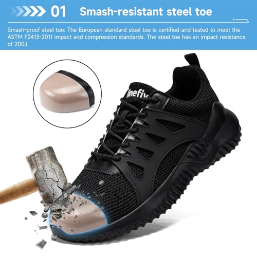 Image of Tinefiy Steel Toe Shoes for Women Lightweight Comfortable Slip On Safety Work Sneakers Cushion Puncture Proof Shoes Indestructible Shoe