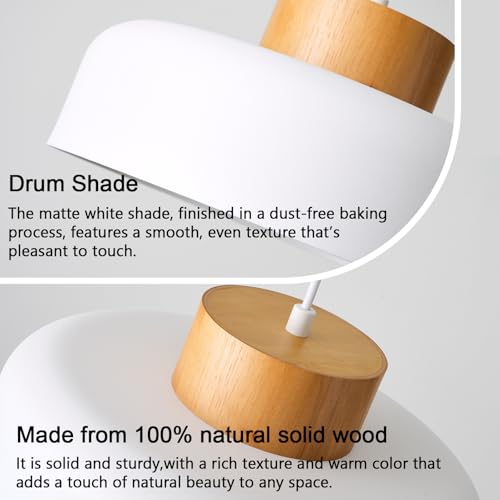 Modern Pendant Light,12.6 inch,Real Wood Cap,Small Pendant Lighting for Kitchen Island,Dining Room,Matte White - Image 4